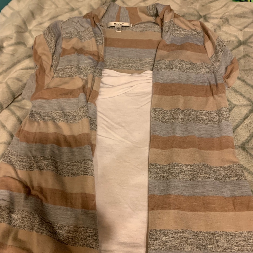 White shirt with cardigan attached